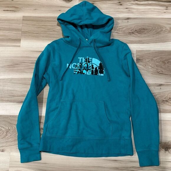 The North Face Teal Graphic Hoodie Sweatshirt Outdoors Women’s Small - Picture 1 of 4